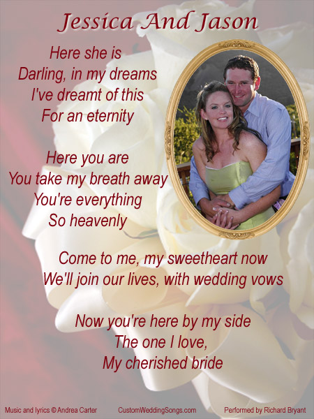 Lyric sheet with wedding bouquet, including lyrics