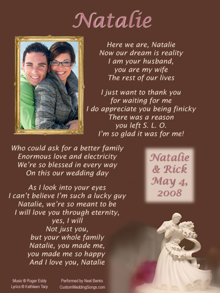 Lyric sheet for original wedding first dance song